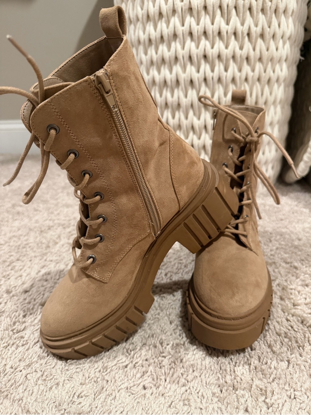 American Eagle Outfitters Women's Lace-Up Platform Boots in Light Brown